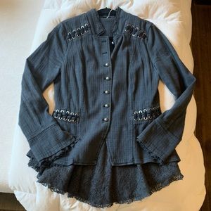 Free People grey lace-up jacket with lace inner lining